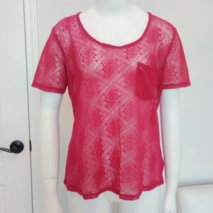Kimchi Blue Lace Top Red Burgundy Large Short Sleeves Urban Outfitters